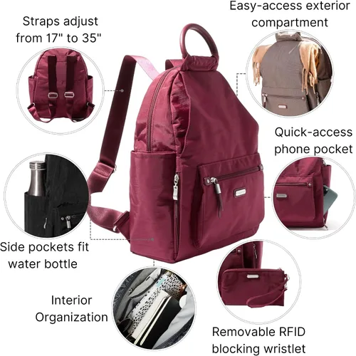 Vista 47 de Baggallini Mochila todo el día para mujer con pulsera de teléfono RFID, Negro, talla única