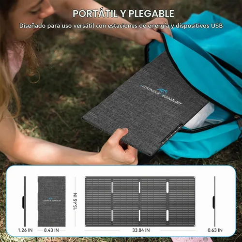 Vista 4 de Ecosonique - Cargador de paneles solares plegables portátiles de 60 W, carga rápida con USB-C PD3.0 USB-A QC3.0 DC 18V Salida ETFE Revestimiento