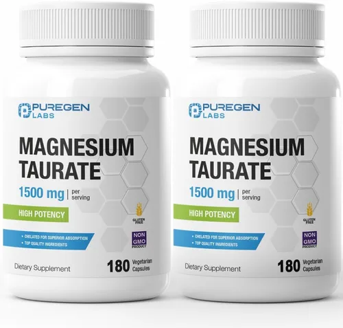 Vista 9 de Puregen Labs - Taurato de magnesio 1500 mg por porción [alta potencia de magnesio elemental] 180 cápsulas vegetales, queladas para una absorción