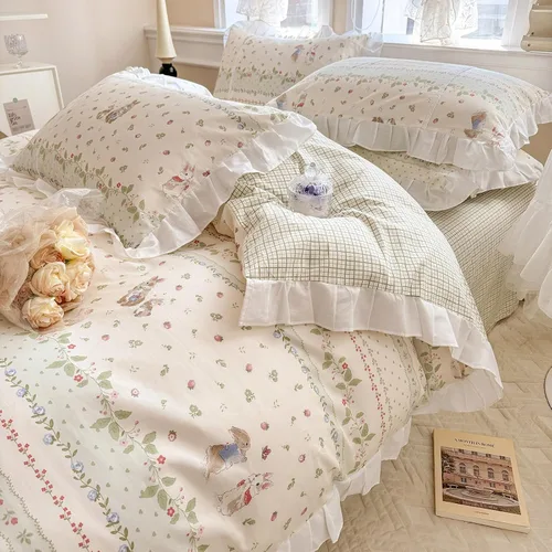 Vista 18 de Funda de edredón de algodón floral tamaño individual con volantes de encaje 100% algodón para adolescentes y niñas, juego de ropa de cama de 3