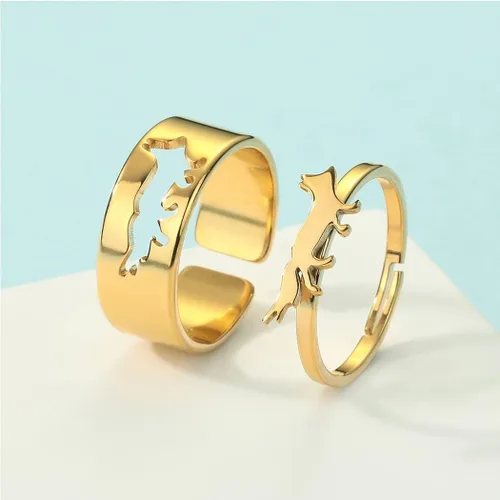 Vista 2 de 2 anillos de compromiso a juego de lindos animales para parejas, hombres y mujeres, juegos de bandas de joyería de acero inoxidable 316L, anillo