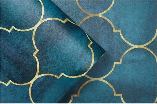 Vista 9 de HAOKHOME - Papel tapiz despega y pega, diseño geométrico enrejado, color esmeralda/zafiro azul/bronce, papel de contacto extraíble para decoración