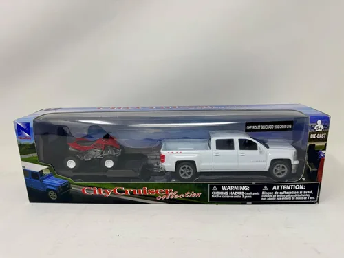 Vista 5 de Chevrolet Silverado camión con bicicleta o ATV, 1:43, 3 estilos surtidos, por NewRay