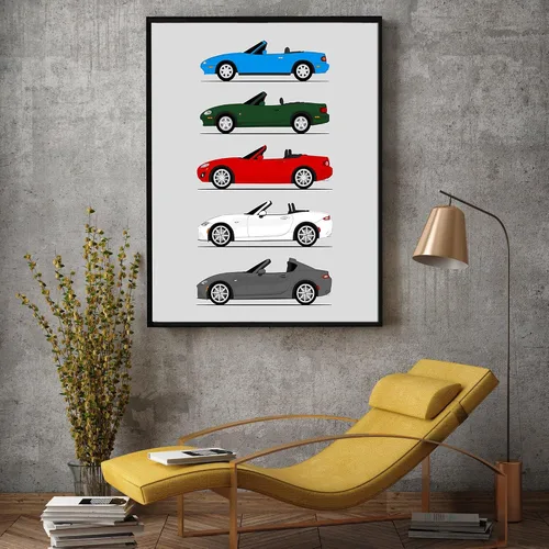 Vista 3 de Custom Car Posters Póster hecho a mano compatible con Mazda Miata (perfil lateral), decoración de la NA, NB, NC, ND, Miata Generations History