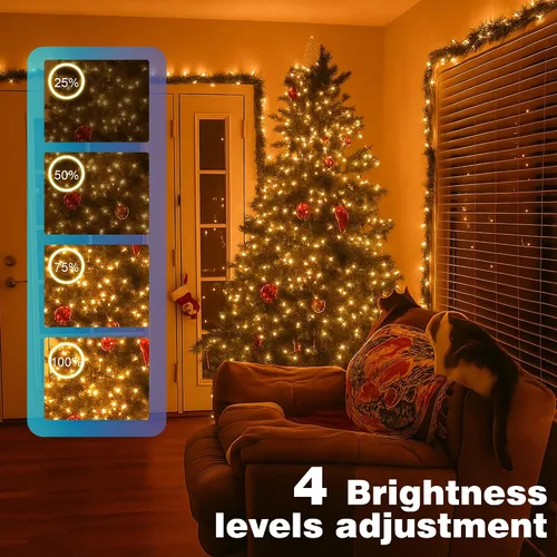 Vista 4 de Luces de Navidad de 400 LED de 131 pies, IP67 impermeables, luces Christmastree con 8 modos, control remoto, 3 temporizadores y función de memoria
