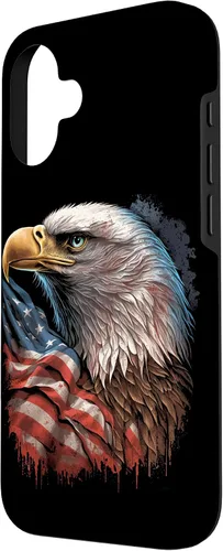 Vista 2 de Funda patriótica para iPhone 16 con diseño de ojos de águila calva americana