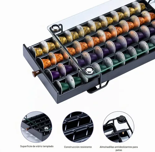 Vista 5 de ZCDCP Soporte para cápsulas de café, soporte para cápsulas originales de Nespresso, cajón de almacenamiento de cápsulas de café con parte superior