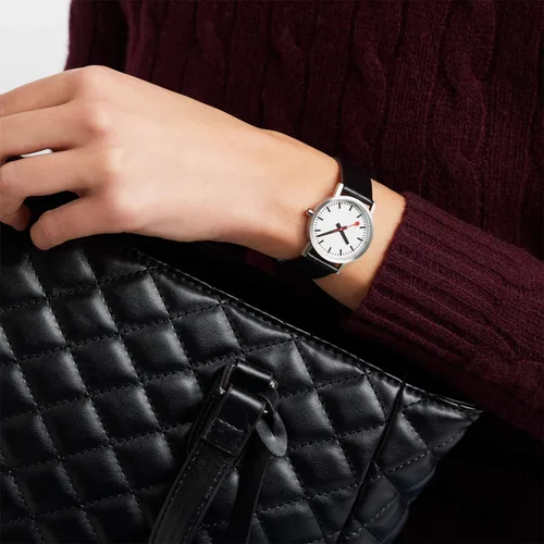 Vista 4 de Mondaine Reloj negro de cuarzo suizo con pantalla analógica A658.30323.16OM SBB para mujer, Blanco