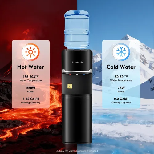 Vista 3 de Dispensador de enfriador de agua de carga superior para botellas de 5 galones, enfriador de agua de pie negro con 3 ajustes de temperatura y bloqueo