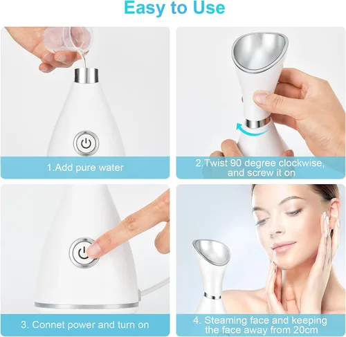 Vista 6 de Vaporizador facial para cara, vaporizador facial para limpieza profunda facial, vaporizador facial Nano Mister Set para senos nasales, desobstruye