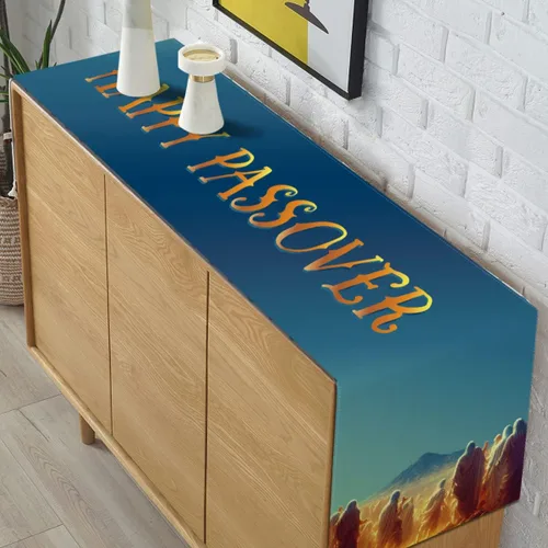 Vista 4 de Camino de mesa de Pascua Pésaj, éxodo judío de Egipto, festival, decoración de fiesta, cocina, comedor, decoración del hogar (13 x 72 pulgadas)