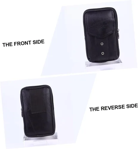 Vista 6 de TENDYCOCO Paquete de 1 bolsa de cintura para hombres monedero para hombres bolso vertical para teléfono móvil bolsa de cuero genuino hombres negro