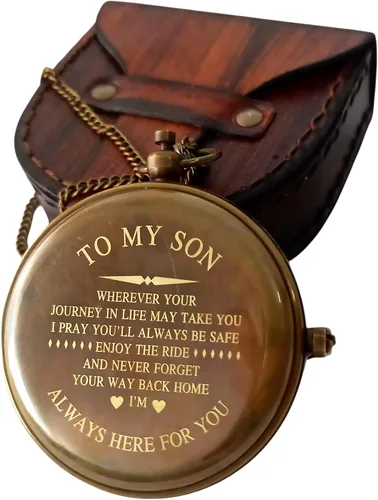 Vista 3 de Brújula con reloj de sol personalizado con estuche de cuero, regalo para hijo, regalo para mi hijo, regalo de mamá a hijo, regalo de papá a hijo