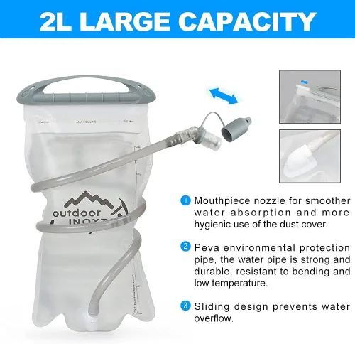 Vista 4 de INOXTO Mochila de hidratación, mochila de hidratación de 18 L, mochila de agua ligera con bolsa de agua de 2 litros, mochila para senderismo