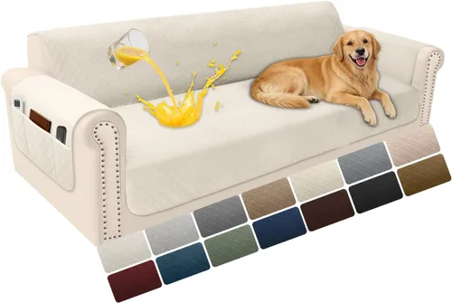 Vista 35 de Fundas de terciopelo 100% impermeables para sofá biplaza, fundas lavables para sofá de 2 plazas, fundas de sofá aptas para mascotas, protector