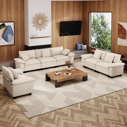 Vista 34 de Sofá Seccional Modular Individual de 53.5", Sillón de Pana Suave y Afelpada con Asiento Profundo Cómodo y Brazos Removibles para Sala de Estar