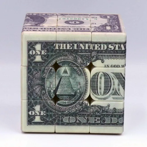 Vista 2 de Speed Cube - Rompecabezas de cubo mágico de 3 x 3 pulgadas con patrón de billetes de un dólar, juego IQ Games para alivio de efectos de alivio