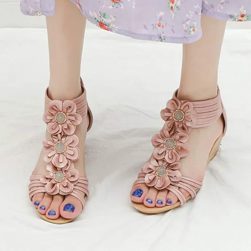 Vista 3 de SO SIMPOK Sandalias de cuña cómodas para mujer, estilo retro, para verano, playa, suaves