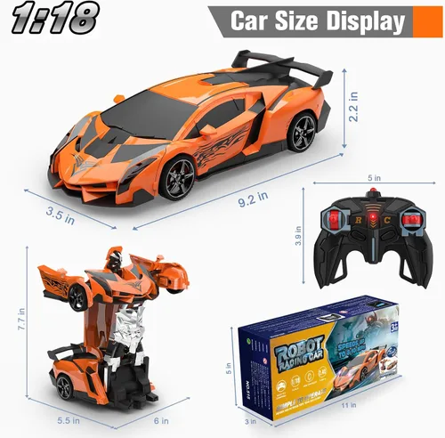 Vista 3 de Carro de Control Remoto que se Transforma en Robot, Juguetes de Carro RC, Deformación de Un Botón y Rotación de 360° con Derrape, Juguetes