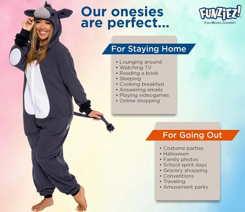 Vista 5 de Funziez! Slim Fit Donkey One Piece - Plush Adult Animal Costume Jumpsuit