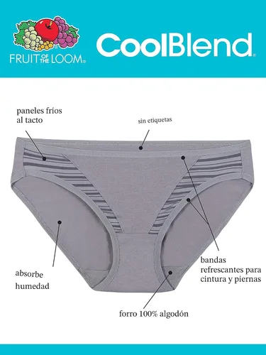 Vista 6 de Fruit of the Loom - Ropa interior transpirable de mujer, absorbe la humedad para mantenerte fresca y cómoda, disponible en talla extra grande