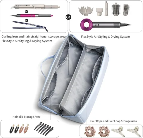 Vista 2 de Veki Estuche de almacenamiento de viaje para Dyson Airwrap Styler, azul