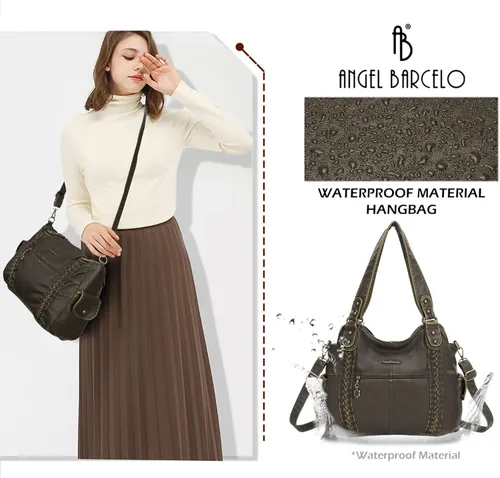 Vista 174 de Angel Barcelo - Bolsa de hombro amplia para mujer, diseño Hobo, cuero lavado