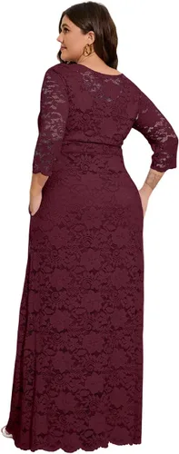 Vista 5 de MAYFASEY Vestido de novia de encaje floral para mujer, talla grande, manga 34, dama de honor, fiesta de noche, vestido largo con bolsillos