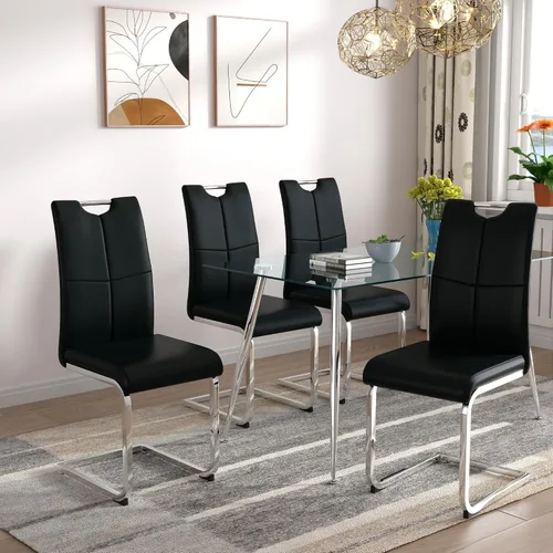 Vista 22 de Juego de sillas de comedor modernas (2 unidades) de piel sintética PU con respaldo alto tapizadas con patas doradas de metal para cocina y comedor