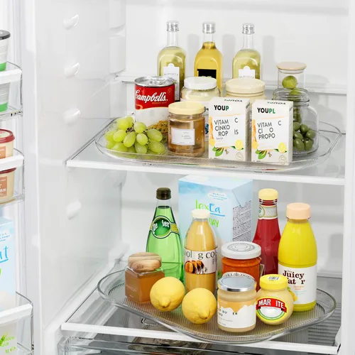 Vista 3 de Heartspin Lazy Susan para organizadores y almacenamiento de refrigerador, 14.56 x 11 pulgadas, organizador transparente para cocina, gabinete