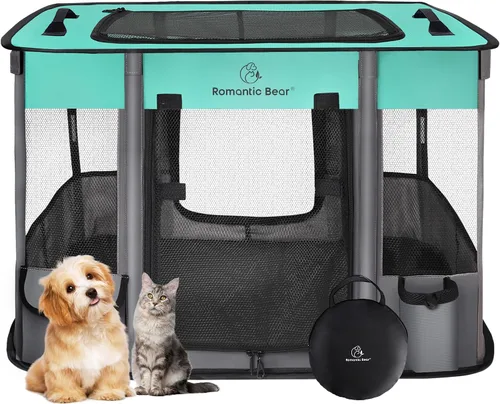 Vista 15 de Corralito para perros, corralito para mascotas, corralito plegable para cachorros y gatos, jaula de camping portátil para ejercicio, cubierta