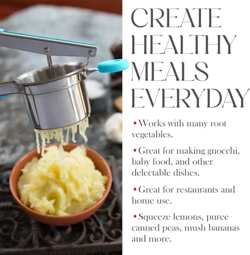 Vista 4 de Triturador de patatas Bellemain de 15 oz con 3 discos intercambiables, triturador de patatas de acero inoxidable, herramienta de cocina para puré