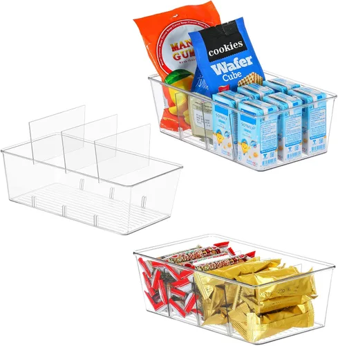 Vista 7 de wilfox Organización de despensa, paquete de 3 contenedores organizadores transparentes con divisores extraíbles para despensa, cocina, refrigerador