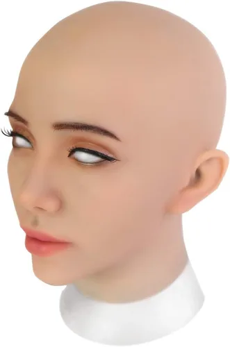 Vista 4 de EQAIWUJIE Kathy Female fake Face Realistic Silicone fake Head for Crossdresser Halloween Decoration, Parties, Fall Festival