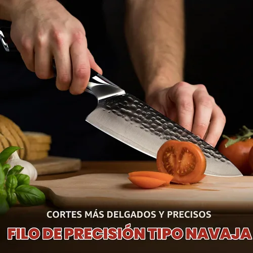 Vista 6 de SHIKARI Cuchillo de chef – Cuchillo japonés de 8 pulgadas con espiga completa VG-10 de acero de Damasco – Cuchillo de chef profesional con mango