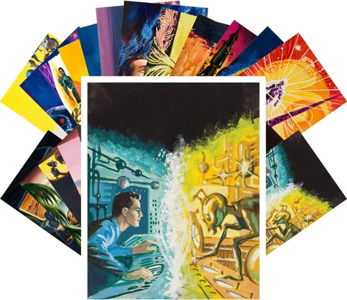 Vista 14 de PIXILUV Postales vintage 24 piezas SciFi Vintage Comic Book Art Magazine Covers
