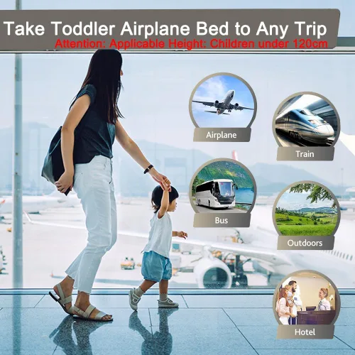 Vista 7 de Cama de Avión para Niños Pequeños Artículos Esenciales de Viaje: Camas Portátiles para Niños GEMGO con Bomba de Aire - Cama Inflable de Avión