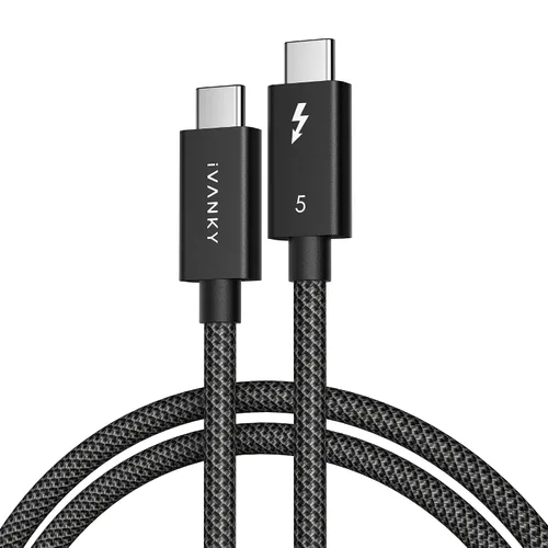 Vista 9 de IVANKY Cable Thunderbolt 5 certificado Intel de 3.3 pies, cable Thunderbolt Negro