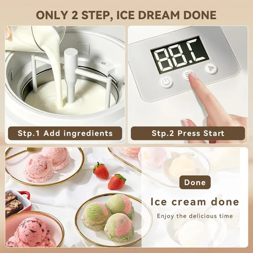 Vista 5 de Máquina de helados con compresor incorporado, máquina automática de helados de congelación más rápida, capacidad de 1.2 cuartos de galón