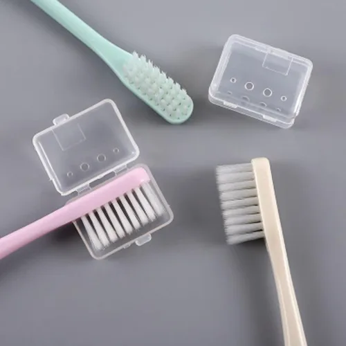 Vista 2 de TEONEI Cepillo de dientes de viaje suave con cubierta para la cabeza, cepillo de dientes de mango largo, cepillos de dientes manuales de cabeza