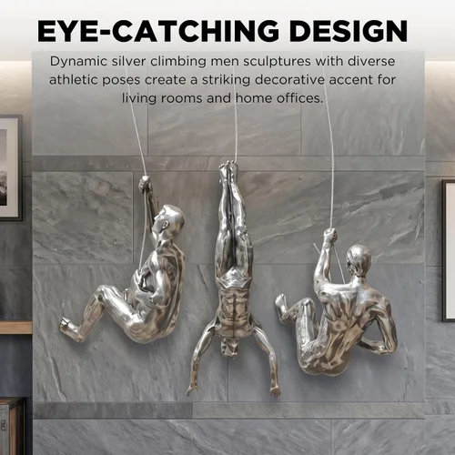 Vista 5 de GUTE Juego de 3 esculturas artísticas de pared para hombres y hombres que escalan (juego de 3) – Regalo perfecto para decoración del hogar, arte