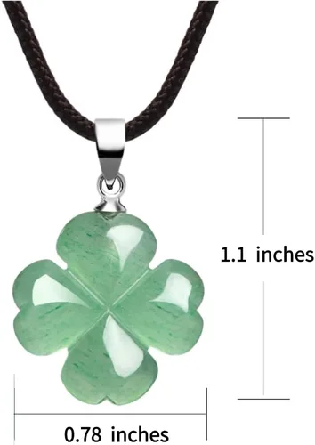 Vista 2 de Collar con colgante de trébol de cuatro hojas de la suerte, hechos de piedra natural pura de aventurina verde que simboliza el amor, la salud