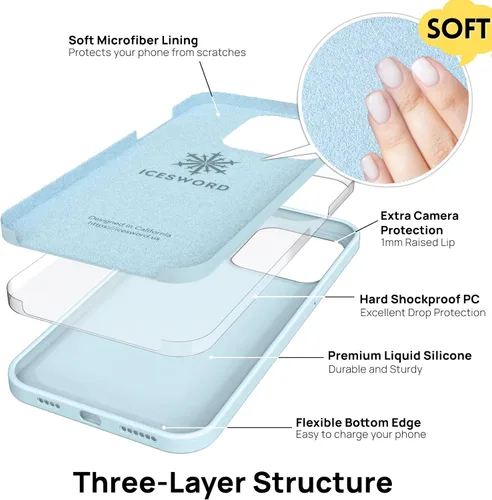 Vista 3 de IceSword Funda compatible con iPhone 14 Pro Max, color azul bebé, funda de silicona líquida, delgada, suave, antiarañazos, bonita luz azul pastel