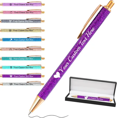 Vista 27 de Bolígrafos personalizados con purpurina con nombre a granel, 10 unidades, bolígrafos personalizados con punta de lápiz digital para mujeres y niñas