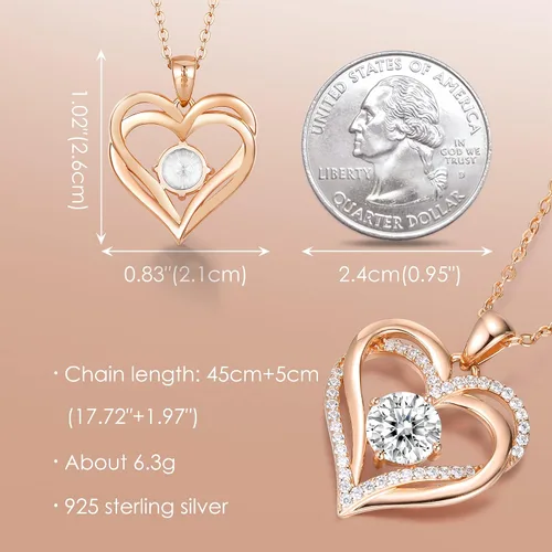 Vista 5 de LOUISA SECRET Love Heart Birthstone Necklaces for Women 925 Sterling Silver Rose Gold Pendant Forever Diamond Jewelry Valentine's Day Christmas
