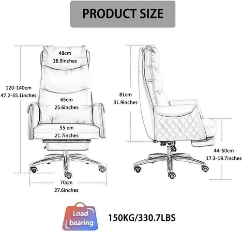 Vista 2 de White Executive Office Chair with Lumbar Support,Ergonomic Recliner Computer Desk Chair with Adjustable Backrest,Swivel Heavy Duty Gaming Chair for