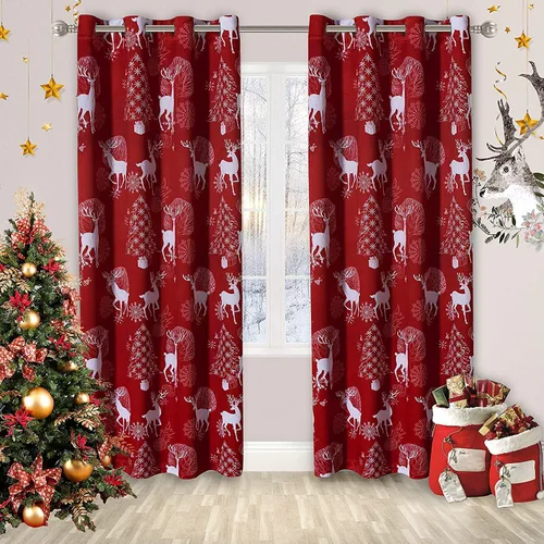 Vista 9 de LORDTEX Cortinas navideñas con estampado de ciervos y nieve para sala