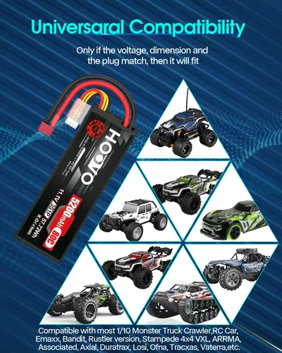 Vista 7 de HOOVO 3S Lipo Batería 5200mAh 11.1V 80C Hardcase RC Batería con T Plug para RC Cars RC Truck Helicóptero Avión (paquete de 2)