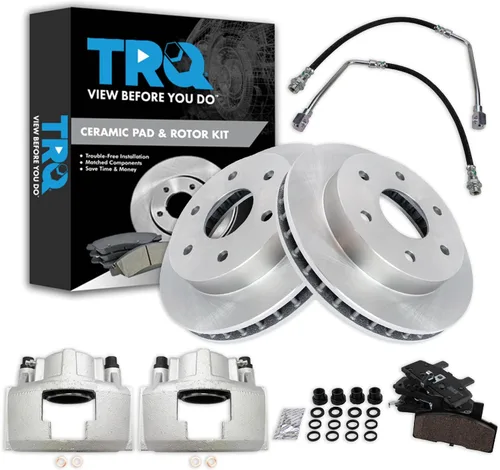 Vista 64 de TRQ Juego de pastillas de freno delanteras y rotores de cerámica, pinzas, mangueras, compatibles con Honda Odyssey 2005-2010
