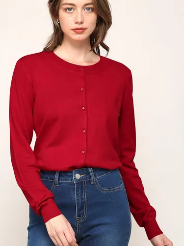 Vista 5 de Made by Johnny Women's Long Sleeve Button Down Classic Crew Neck V-Neck Knit Cardigan Sweater